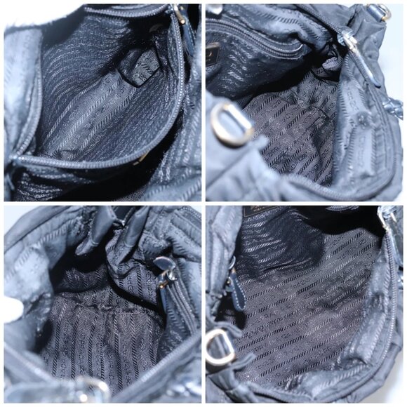 PRADA ribbon Hand Bag Nylon Leather 2way Black Gold Auth ki5666 - Picture 15 of 16